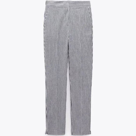 ZARA PANTS elastic waist Sz M COTTON BLUE & WHITE STRIPES PREPPY NAUTICAL NWT ! - Picture 6 of 12
